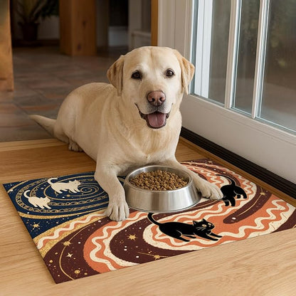 Pet Feedings Mats 20x12 inch Black Cat Design Pet Bowl Placemat Non Slip Mat - Image 4