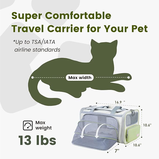Pawaii Cat Carrier with ID Tag, TSA Airline Approved Soft Sided Collapsible Pet - Image 3
