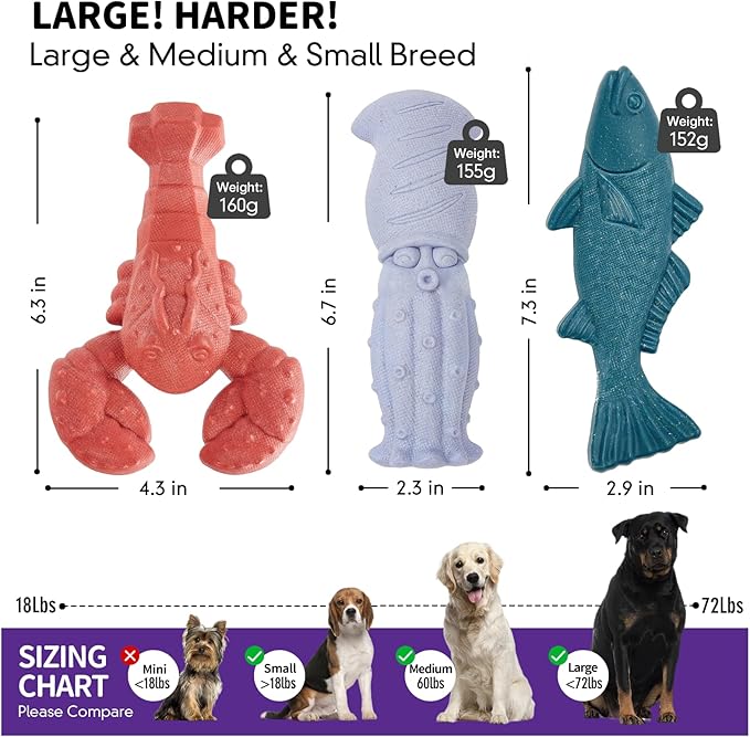Dog Toys for Aggressive Chewers, 3 Pack Indestructible Dog Chew Toys, Super - Image 2