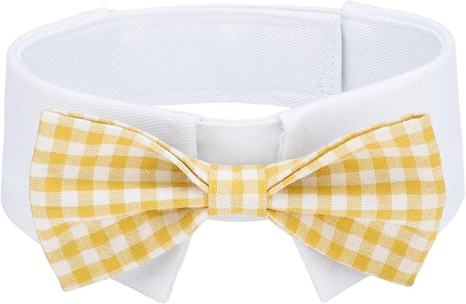 Segarty Dog Bow Tie, Adjustable Yellow Plaid Bowtie Collar by Segarty