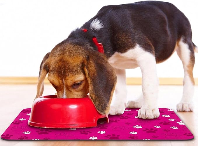 Dog Food Mat, Absorbent Water Bowl Mats Cat Pet Feeding Placemats Pink 17 * 30 - Image 6