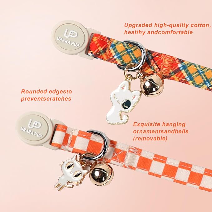 Cat Collar-2Pack Autumn Orange Plaid Kitten Collars-Halloween Plaid Breakaway - Image 4