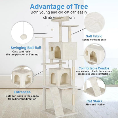 FDW | 81" Cat Tree Tower | Beige | Multi-Level Indoor Activity Center - Image 6