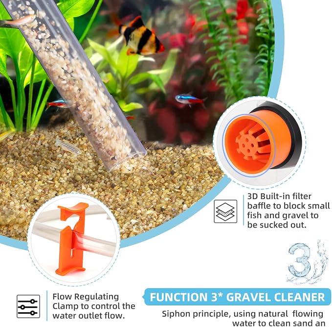 hygger Aquarium Gravel Cleaner Kit, Fish Net Aquarium Cleaning Brush, Patented - Image 5