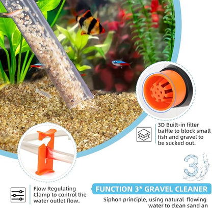 hygger Aquarium Gravel Cleaner Kit, Fish Net Aquarium Cleaning Brush, Patented - Image 5