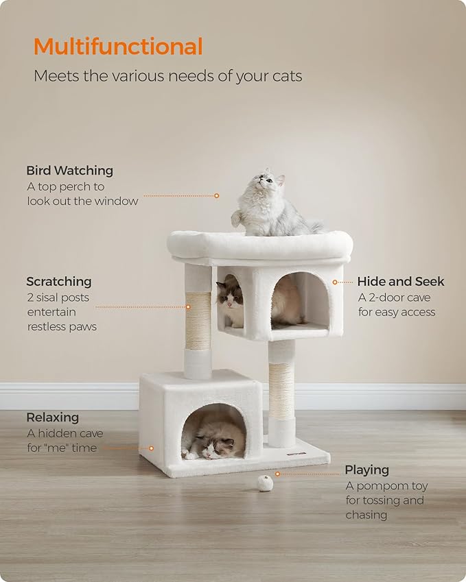 Feandrea Cat Tree, 33.1-Inch Cat Tower, Plush Condo - Image 4