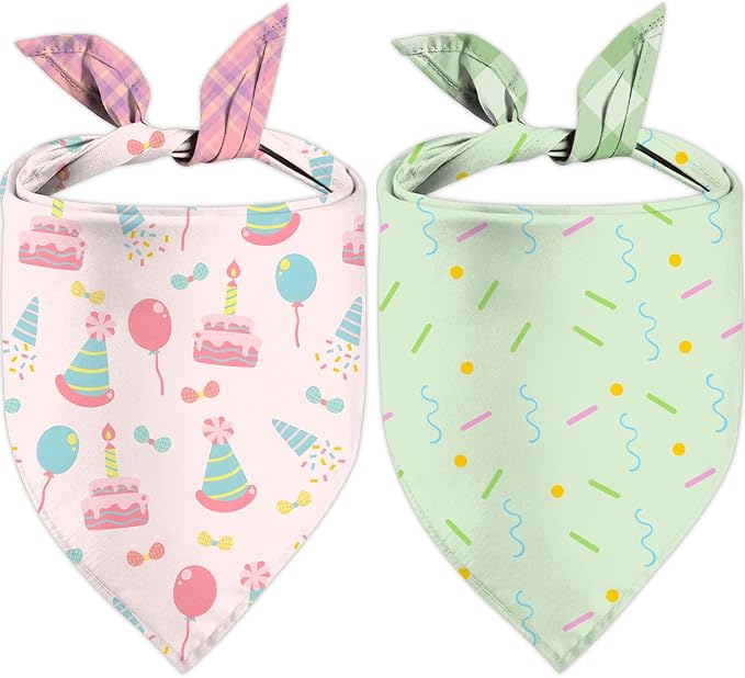 Birthday Dog Bandanas, Double Side All 4 Patterns Reversible Large Pet Bandanas by Unknown