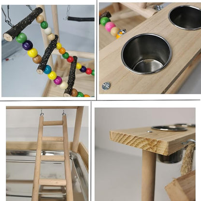 Hamiledyi Parrots Playground Bird Play Gym Wood Perch Stand Colours Climb - Image 3