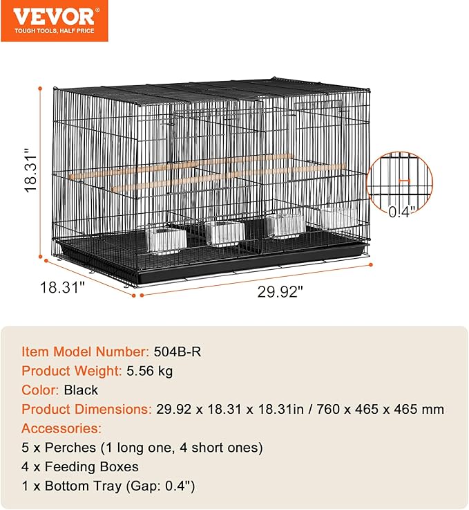 VEVOR 30-inch Flight Bird Cage, Stackable Divided Small Parakeet Cage - Image 7