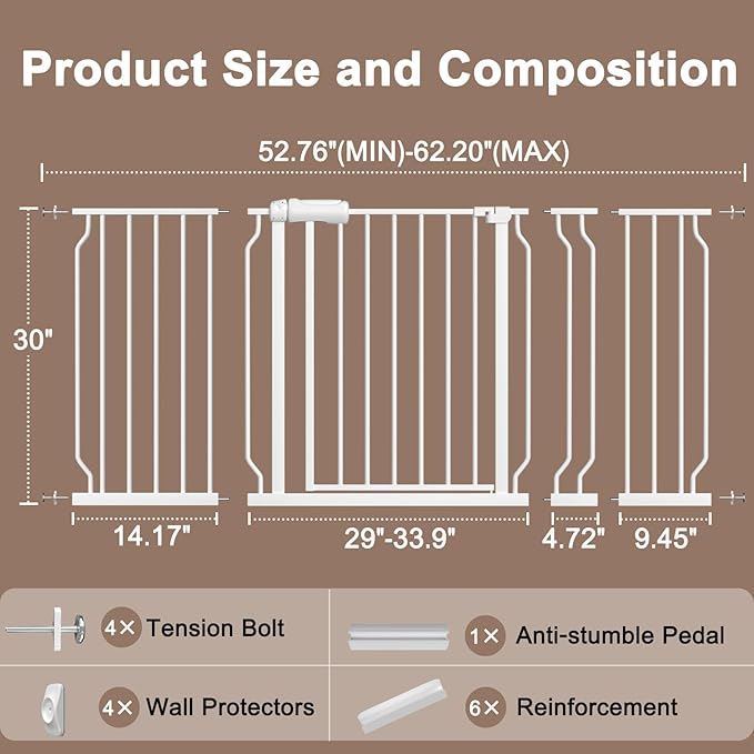 WAOWAO Baby Gate 52.76-62.2" Extra Wide Pressure Mounted Walk Through Swing - Image 6