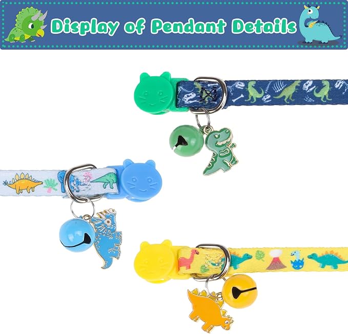 Breakaway Cat Collars with Bell & Cute Pendants, 3 Pack Safety Buckle Kitten - Image 3