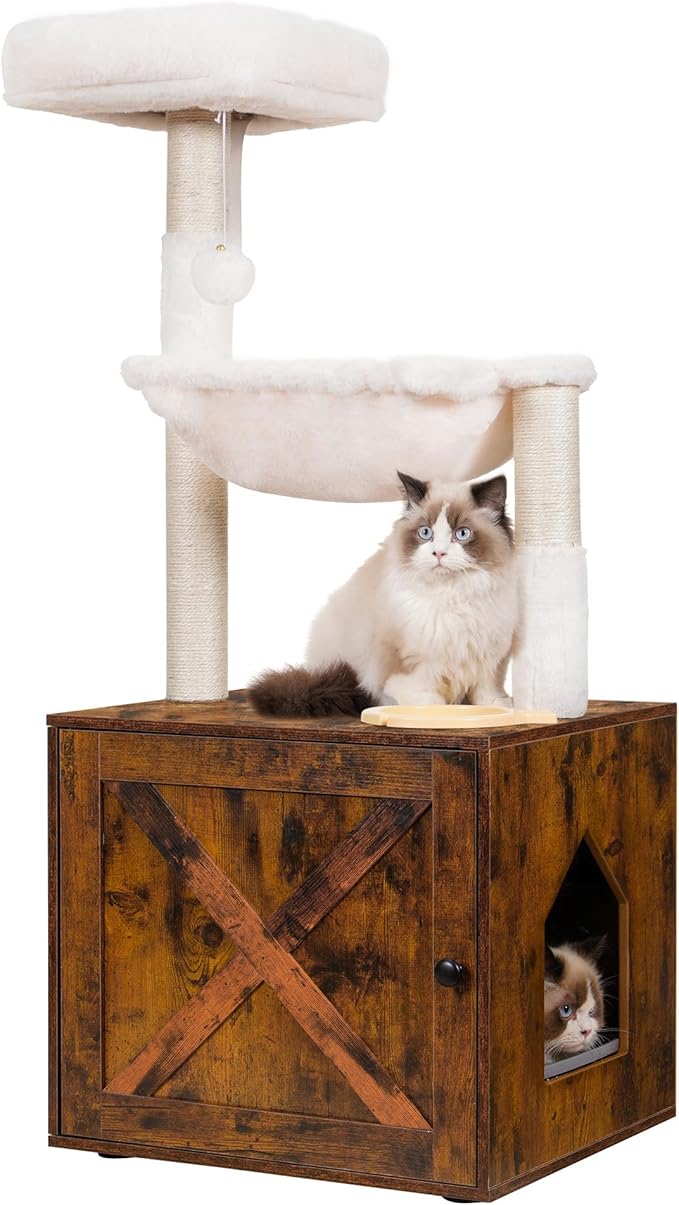 Hey-brother Cat Tree with Litter Box Enclosure, All-in-one Cat Tower by Hey-brother