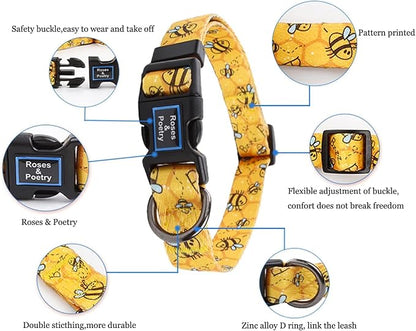 Roses&Poetry Dog Collar with Colourful Bee Patterns, Adjustable Durable Puppy - Image 2