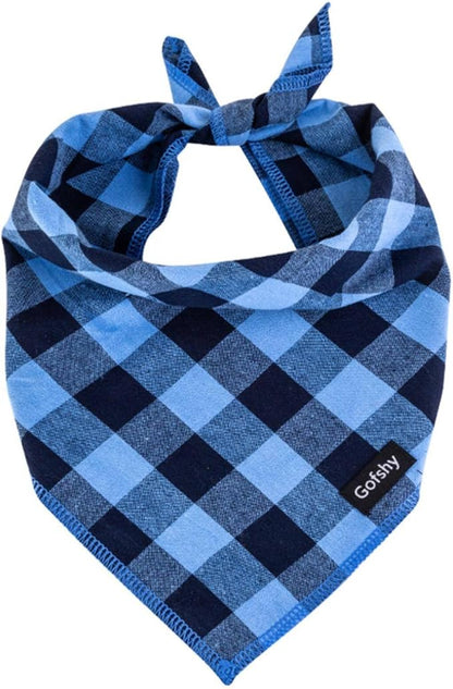 Boy Dog Bandana XLarge-Blue Black Dog Scarf Buffalo Plaid Printing Adjustable by Gofshy