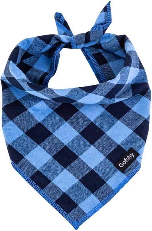 Boy Dog Bandana XLarge-Blue Black Dog Scarf Buffalo Plaid Printing Adjustable by Gofshy