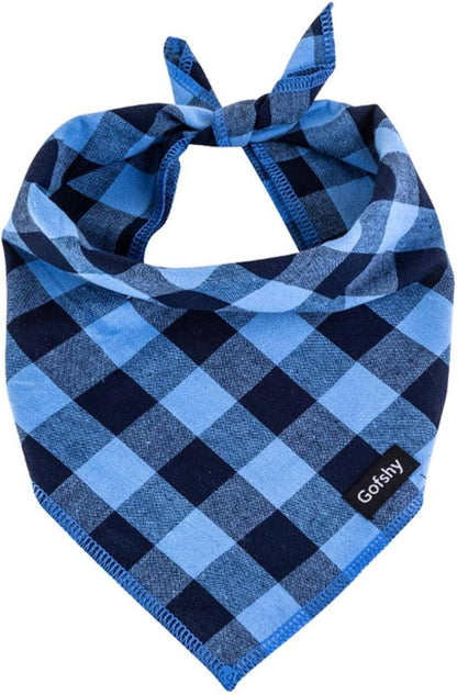 Boy Dog Bandana Small-Blue Black Dog Scarf Buffalo Plaid Printing Adjustable by Gofshy