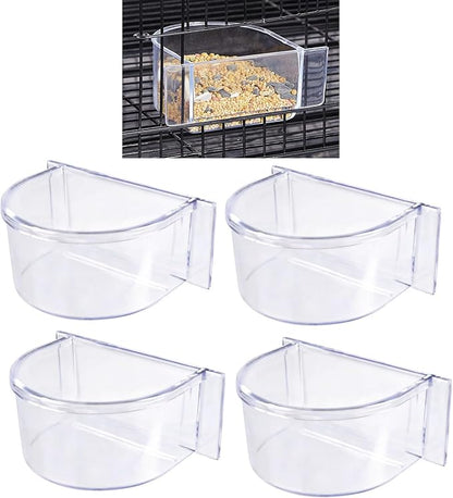 Lot of 4 Bird Cage Clear Plastic Seed Water Feeder Cups by Mcage