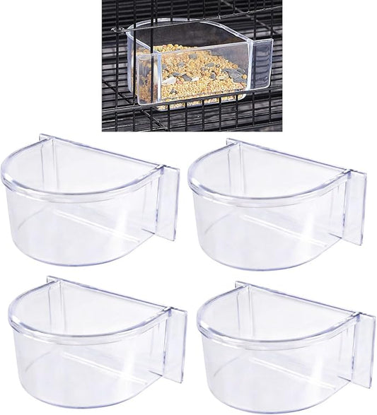 Lot of 4 Bird Cage Clear Plastic Seed Water Feeder Cups by Mcage
