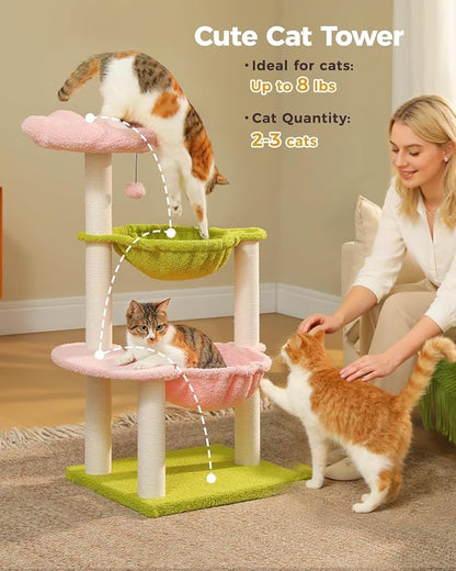 Flower Cat Tree with 2 Large Hammocks, 37.4" Small Cat Tower - Image 2