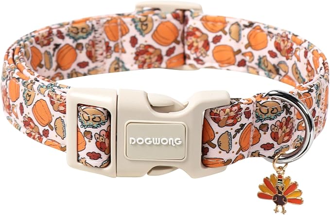 DOGWONG Fall Plaid Dog Collar, Turkey Thanksgiving Dog Collars, Adjustable Cute by DOGWONG