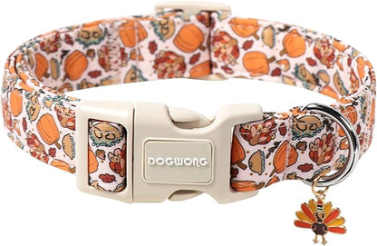 DOGWONG Fall Plaid Dog Collar, Turkey Thanksgiving Dog Collars, Adjustable Cute by DOGWONG