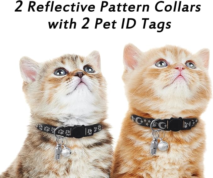 LLHK 2 Pack Breakaway Cat Collars & 2 Pcs Name Tags, Reflective Safety Kitten - Image 5