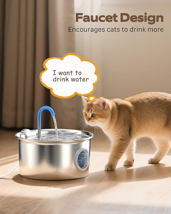 Pet Water Fountain Stainless Steel: Mental Cat Water Fountains - 88oz/2.6L - Image 5