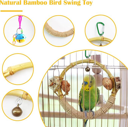 Circle Bird Swing with Bell, Bamboo Parakeet Rope Perches - Image 5