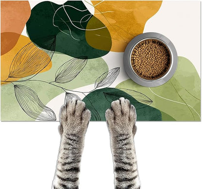 Modern Abstract Leaf Design Pet Feeding Mat 20" x 12" Pet Food Mat Non Slip Mat by HOMETITUTE