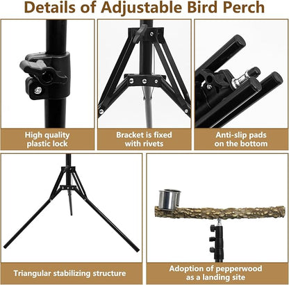 kathson 28-60inches Height Adjustable Bird Perch, Pepperwood Parrot Perch Stand - Image 5