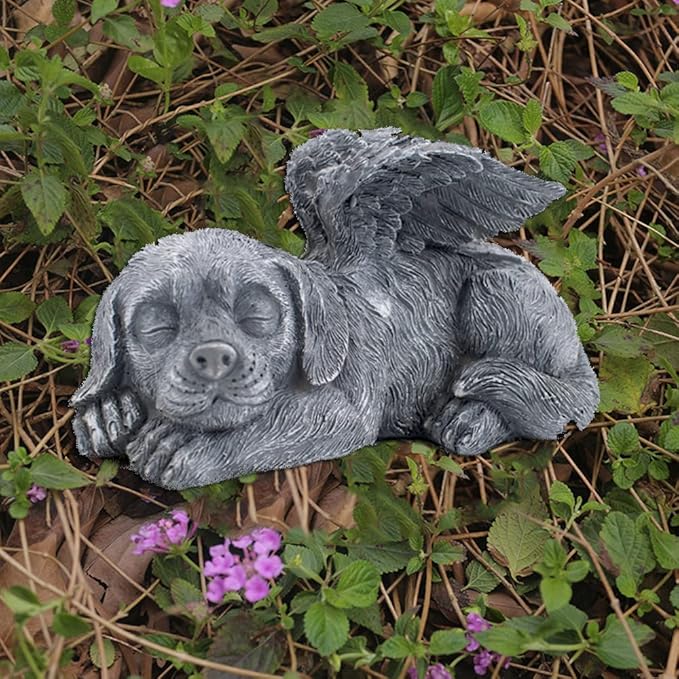 Dog Memorial Stone Resin Statue Pets Sleeping Angel Dog Keepsake Marker Grave - Image 5