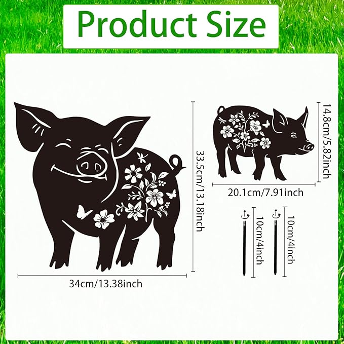 Pig Metal Garden Stakes Yard Decor, Lawn Ornaments, Outdoor Yard Art - Image 2