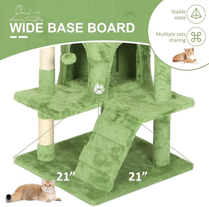 70 Inch Green Cat Tree, Tall Cat Tower - Image 6