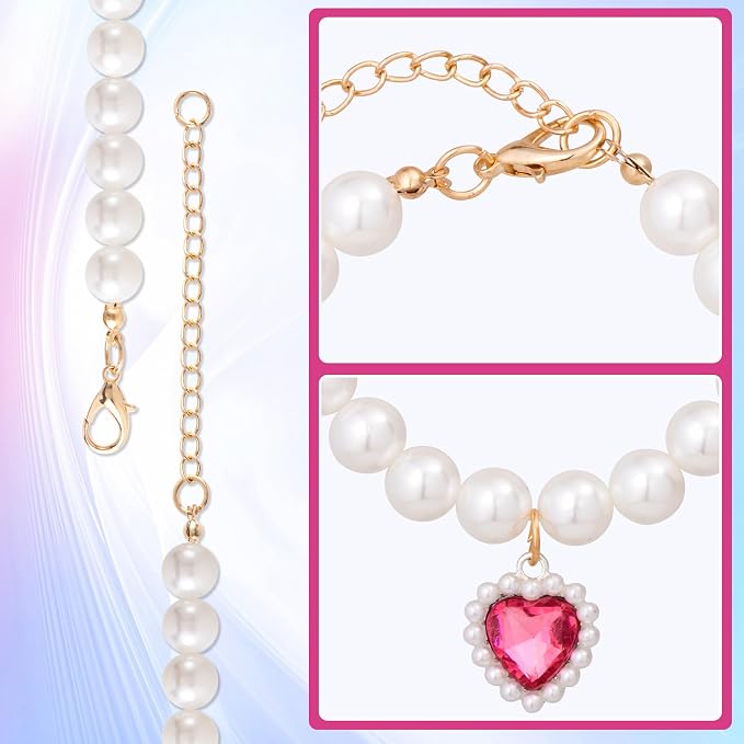 2pcs Cat Dog Pearl Collar, Small Heart Shape Rhinestone Pet Necklace, - Image 6