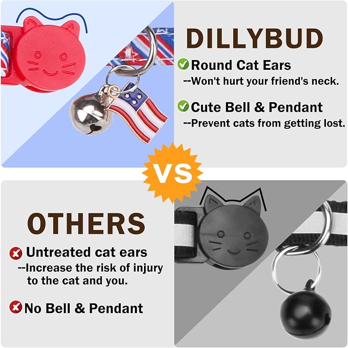 American Flag Cat Collar with Bell Bow Tie Star Breakaway - Image 6