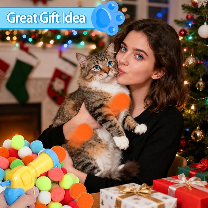 Mity rain 102PCS Cat Ball Launchers & Pom Pom Balls Interactive Cat Toy Set – - Image 4