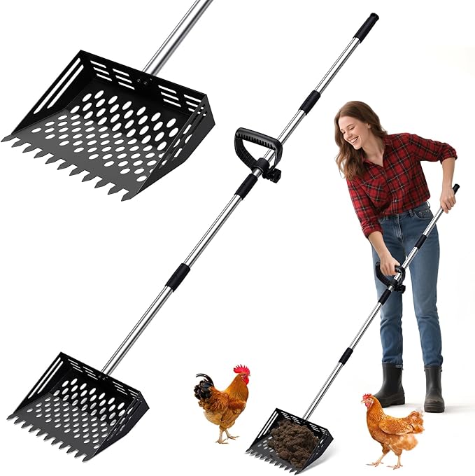 Chicken Poop Scooper and Rake, 2-in-1 Metal Sand Sifting Shovel by LIVOSA