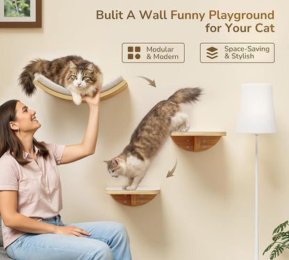 Cat Wall Shelves and Cats Window Perch – Natural Wood 4-Piece Set - Image 2