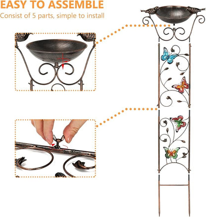 SUNNYPARK Bird Bath with Trellis Outdoor, Antique Garden Iron Trellis with - Image 3