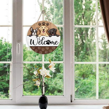 Deroro Welcome Dogs Front Door Sign, Paw Prints Wood Door Hanger Outdoor - Image 5