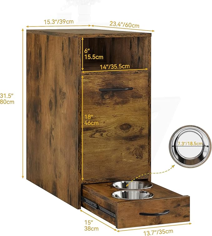 DWVO Dog Feeding Station with Storage, Dog Food Cabinet with 2 Feeder Bowls - Image 3