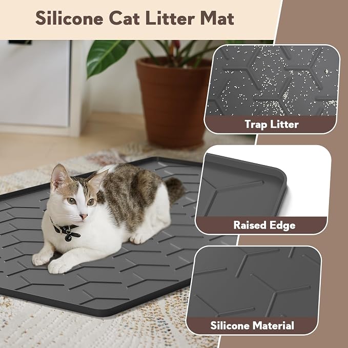 Silicone Cat Litter Trapping Mat, Large Waterproof 34" X 22" Cat Litter Box Mat - Image 3