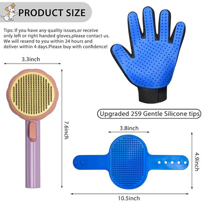 GJEASE Cat Grooming Glove Brush, Self-Cleaning Slicker Pet Brush - Image 2