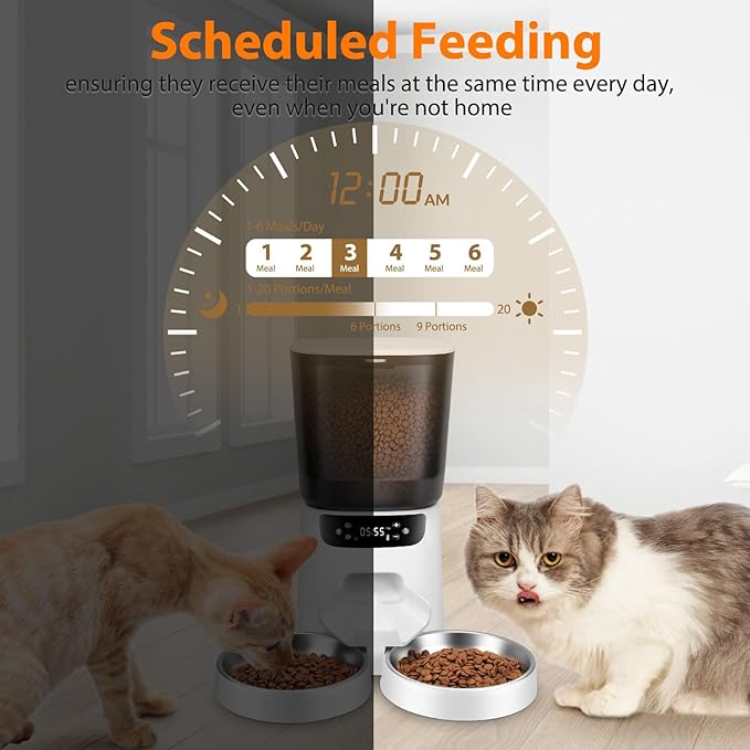 Automatic Cat Feeder and Water Fountain, 5L/20 Cups Timed Cat Dry Food Dispenser - Image 8