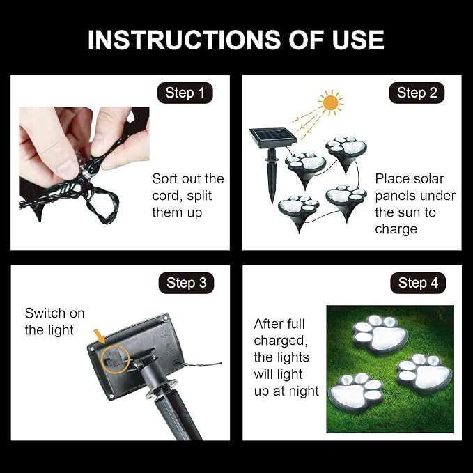 Animal Paw Print Solar Lights Outdoor Garden Decor, 4 Pack Paw Print Lights - Image 4