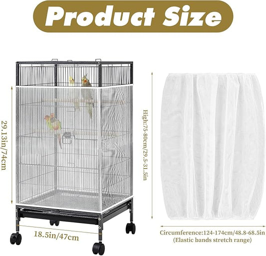 White Bird Cage Seed Catcher Adjustable Soft Birdcage Cover Reusable Nylon Mesh - Image 2