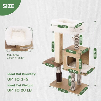 Cat Tree Tower, 41.7 in Wood Cat Condo - Image 2