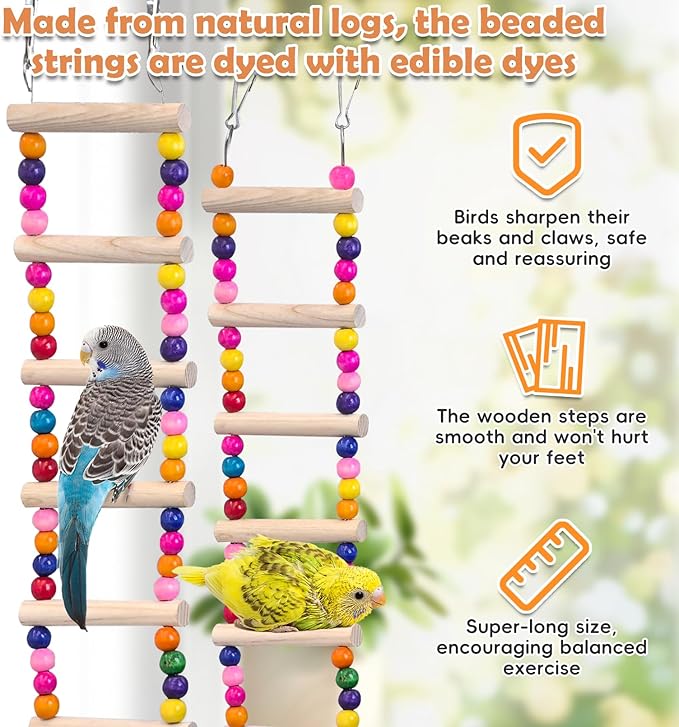 PINVNBY 2 PCS Extra Large Bird Ladder Toys, Wooden Parakeet Swing Toys - Image 4