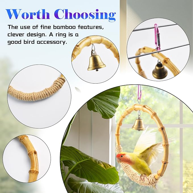 Bamboo Ring Bird Swing Perch, Large Circle Cage Hanging Toys, Bird Perch - Image 5