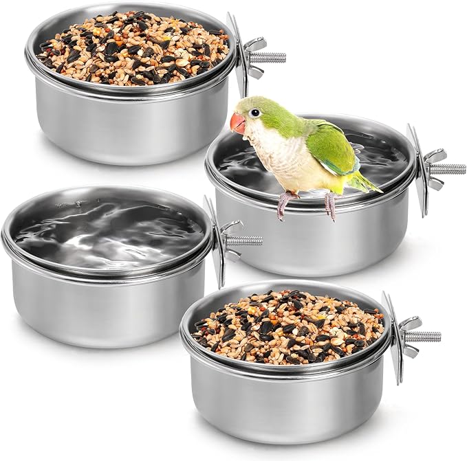 Okllen 4 Pack Bird Feeding Dish Cups, Detachable Stainless Steel Bird Food Bowls - Image 5